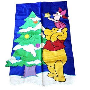 Vtg Winnie the Pooh Piglet Christmas Tree Holiday 44"x28" Banner Flag Decoration